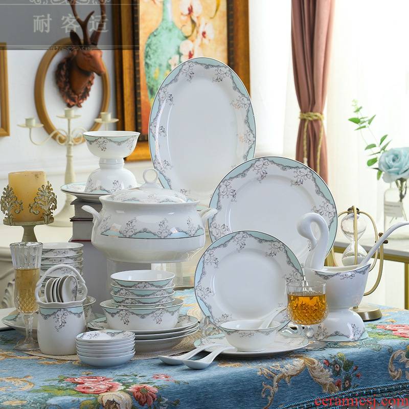 Guest comfortable resistant ceramic tableware suit European ipads bowls plates of jingdezhen ceramic household gift customize LOGO