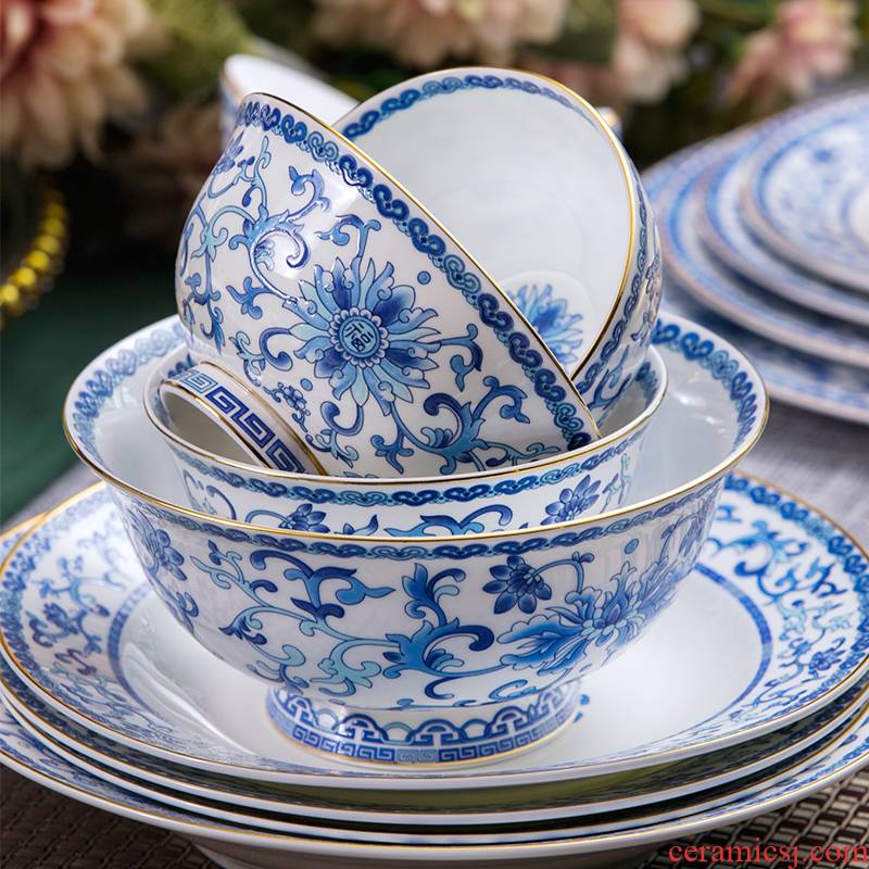 Fine ipads China tableware dishes suit Chinese wind colored enamel blue and white porcelain tableware ikea bowl dish suits for combination