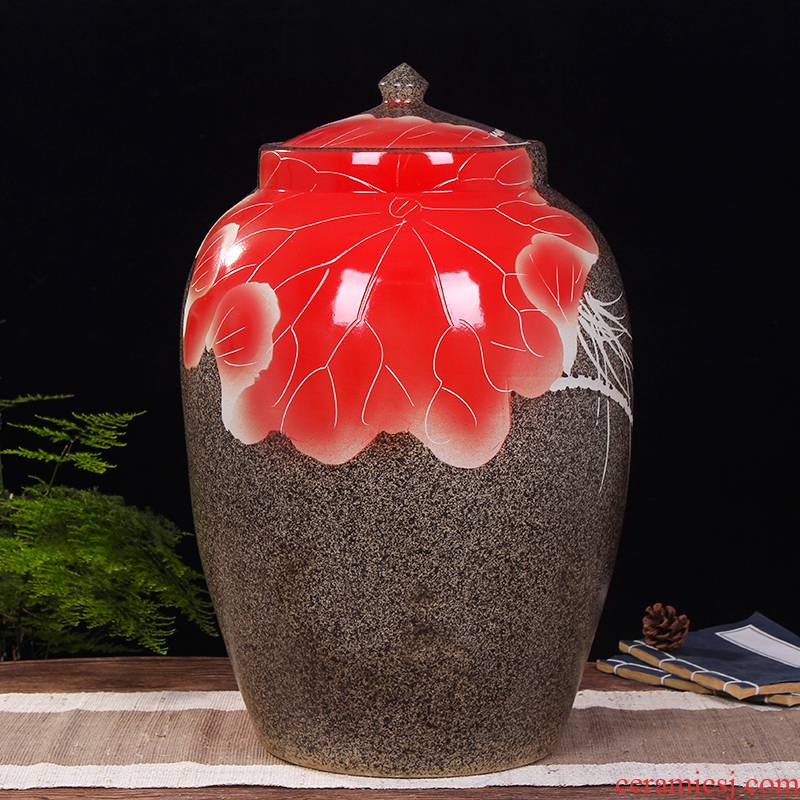 Chinese jingdezhen ceramic barrel with cover 50 kg 100 jins kitchen household large ricer box tank sealed container