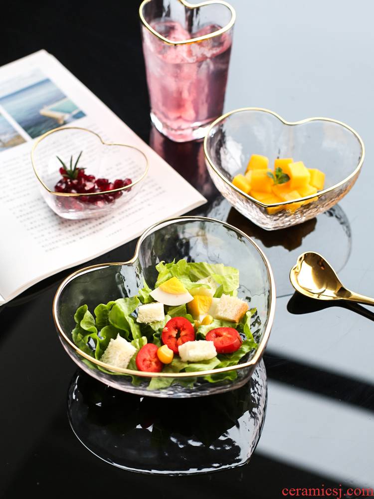 Sichuan in Japanese up phnom penh crystal glass salad bowl household lovely fruit bowl dessert to use creative heart - shaped tableware