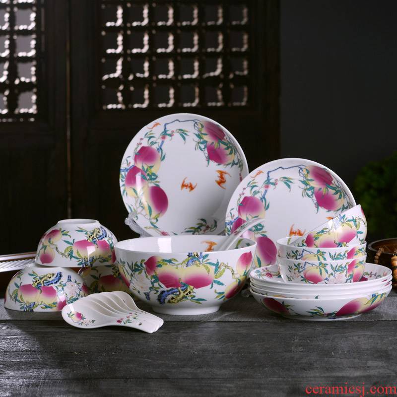 Jingdezhen porcelain home dishes dishes combine Chinese style suit He Shoutao bowl to send gift ipads China tableware plate