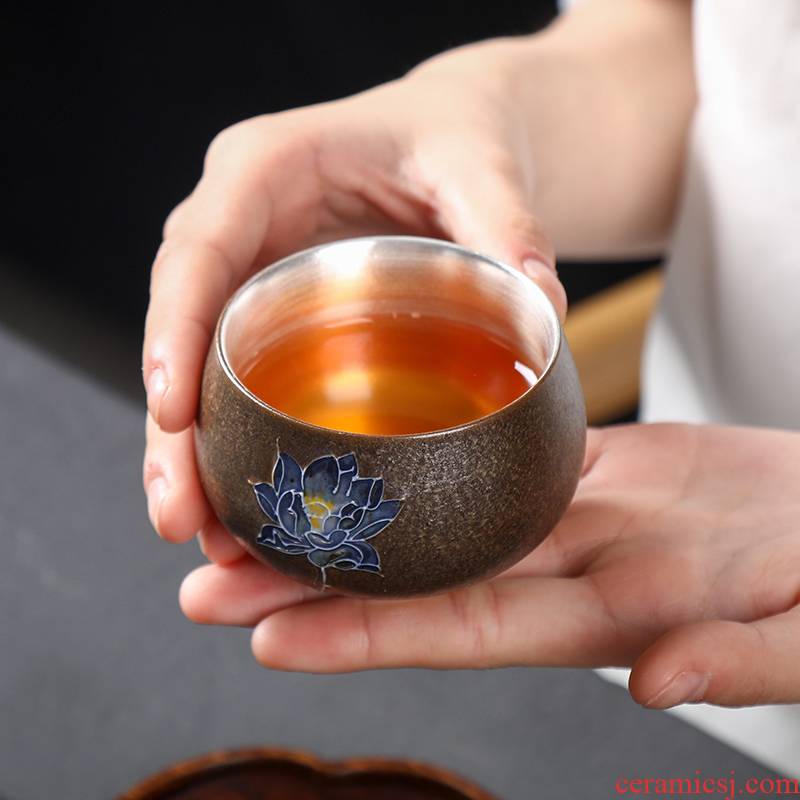 Sterling silver cup silver sample tea cup ceramic, 999 silver, silver cups of tea light cup kung fu master cup single cup size