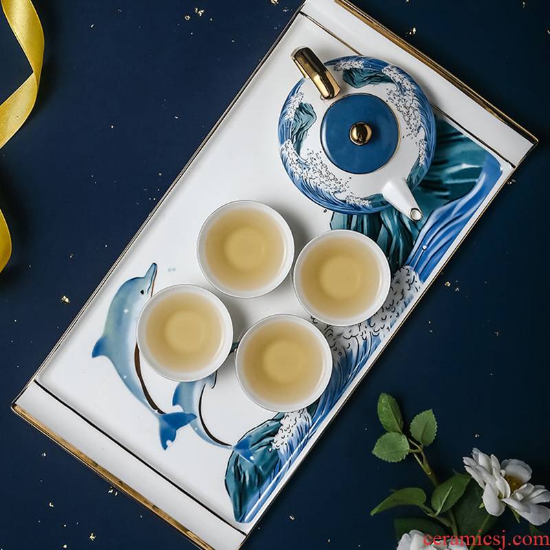 Ceramic kung fu tea set suit household creative tea cup teapot tea tea tea art gifts sitting room