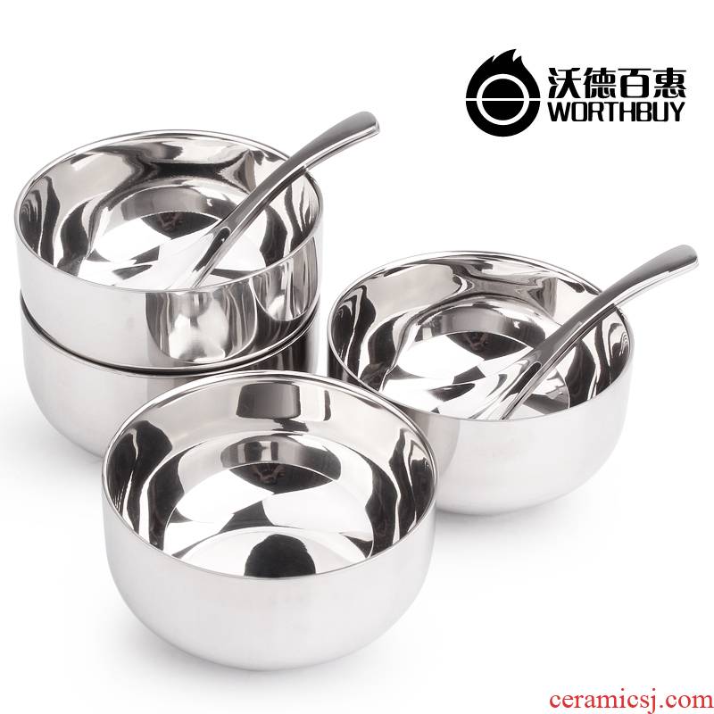 Ward (stainless steel bowl bowl spoon, Japanese double insulation restoring ancient ways household metal bowl tableware suit bag in the mail
