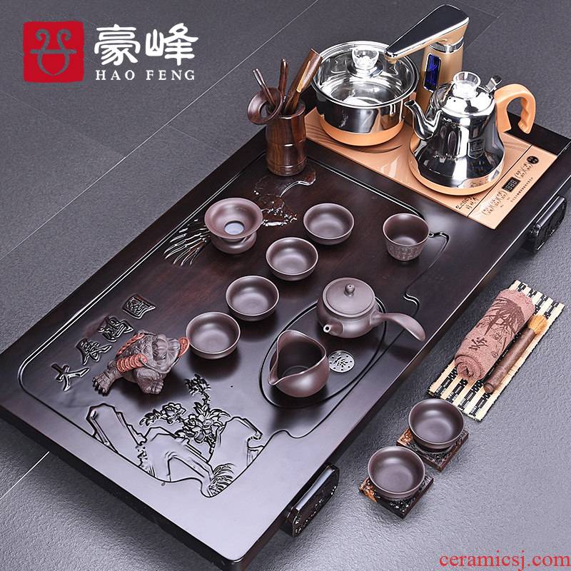 HaoFeng whole sheet of the ebony sets of kung fu tea tray tea solid wood tea tray was suit household sharply stone tea sea