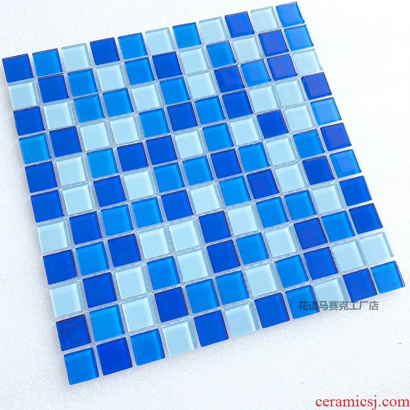 Di - wall stick Mosaic tile the background crystal glass floor swimming pool blue toilet red brick