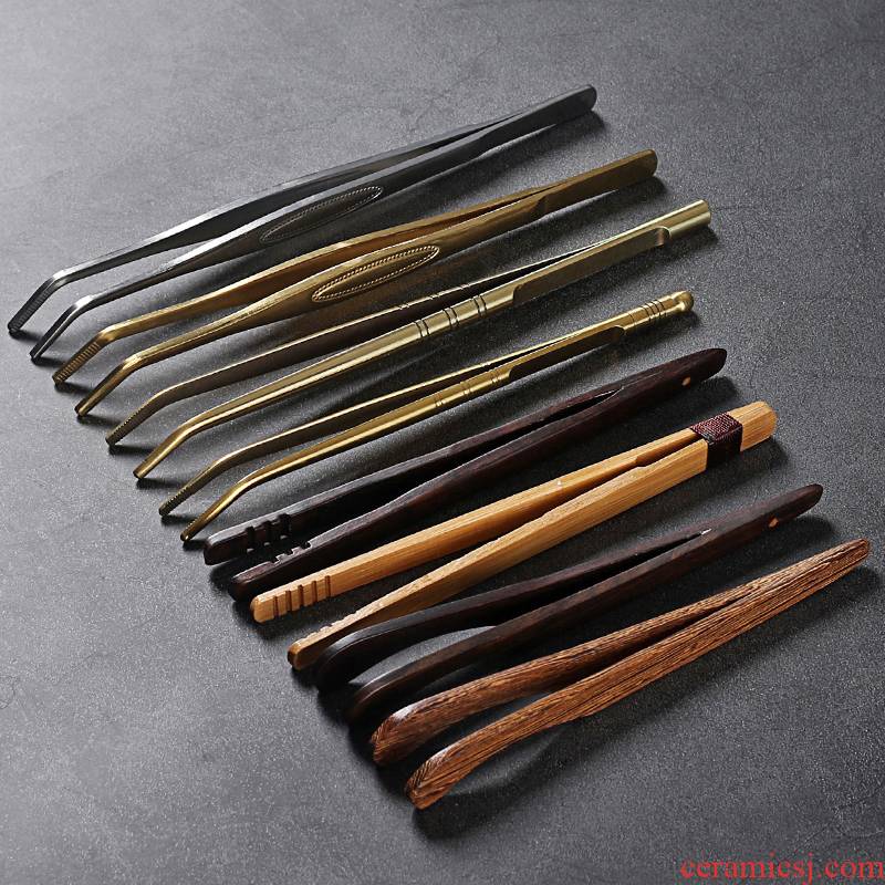 Devoted to inflammatory thickening stainless steel ChaGa metal tweezers ebony wings saucer cup sandwiched antiskid bamboo tweezers accessories