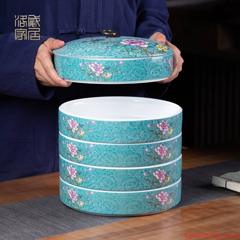 , pick flowers large jingdezhen ceramic seal pot pu 'er tea cake white tea boxes the layers of as cans