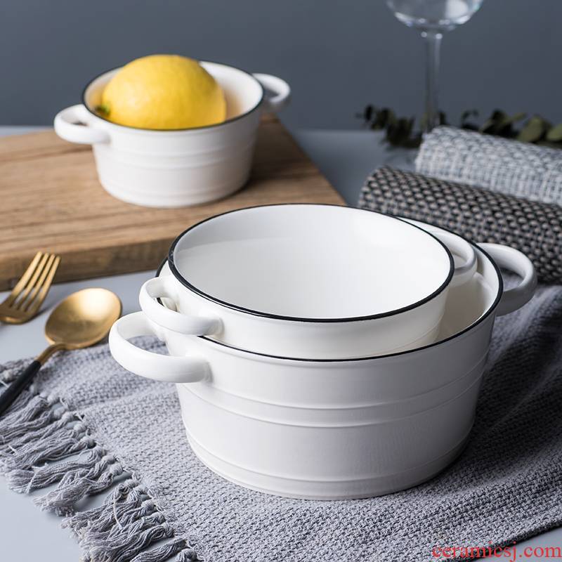 Ceramic ear soup bowl salad bowl thick soup bowl of the big bowl of soup bowl home restaurant tableware breakfast bowl of hold to high temperature