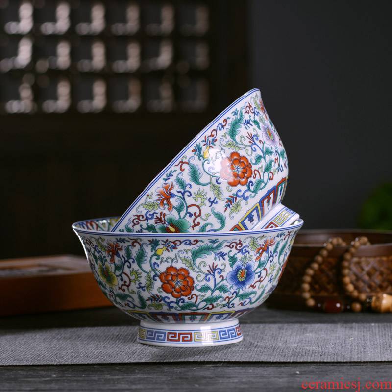 Chinese style household ipads porcelain jingdezhen ceramic vomit ipads plate of rice porridge antique bowl of the big bowl of soup noodles in the foot