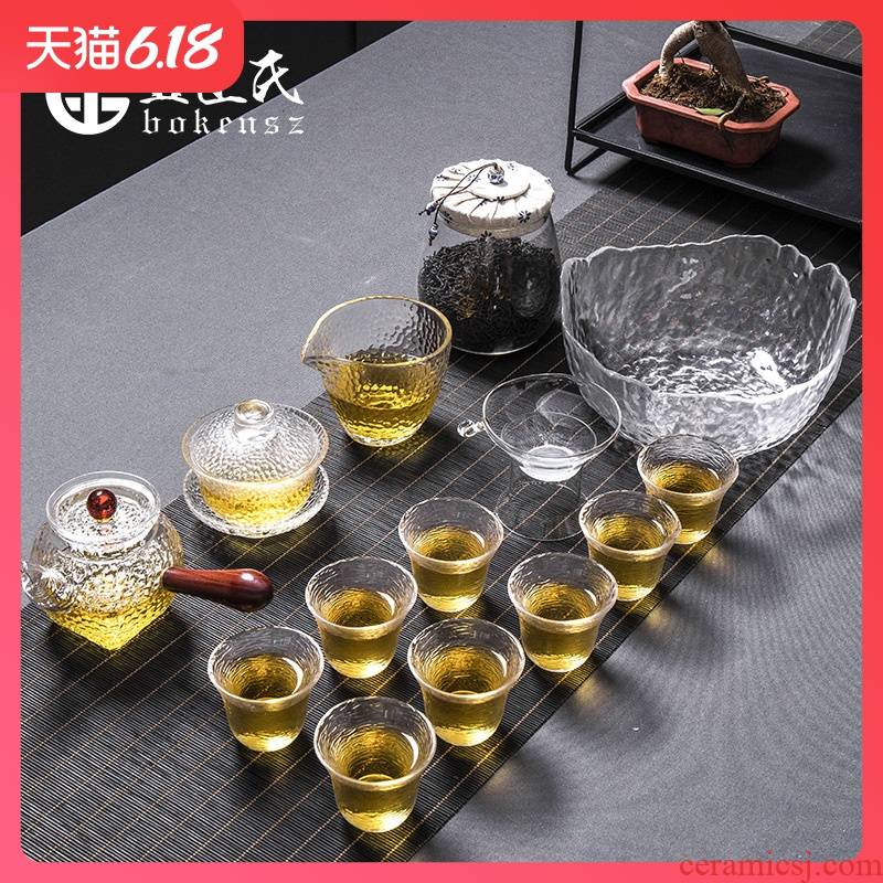 Treasure minister 's hammer glass tea set kung fu tea cups household contracted transparent heat - resistant thickening combination type