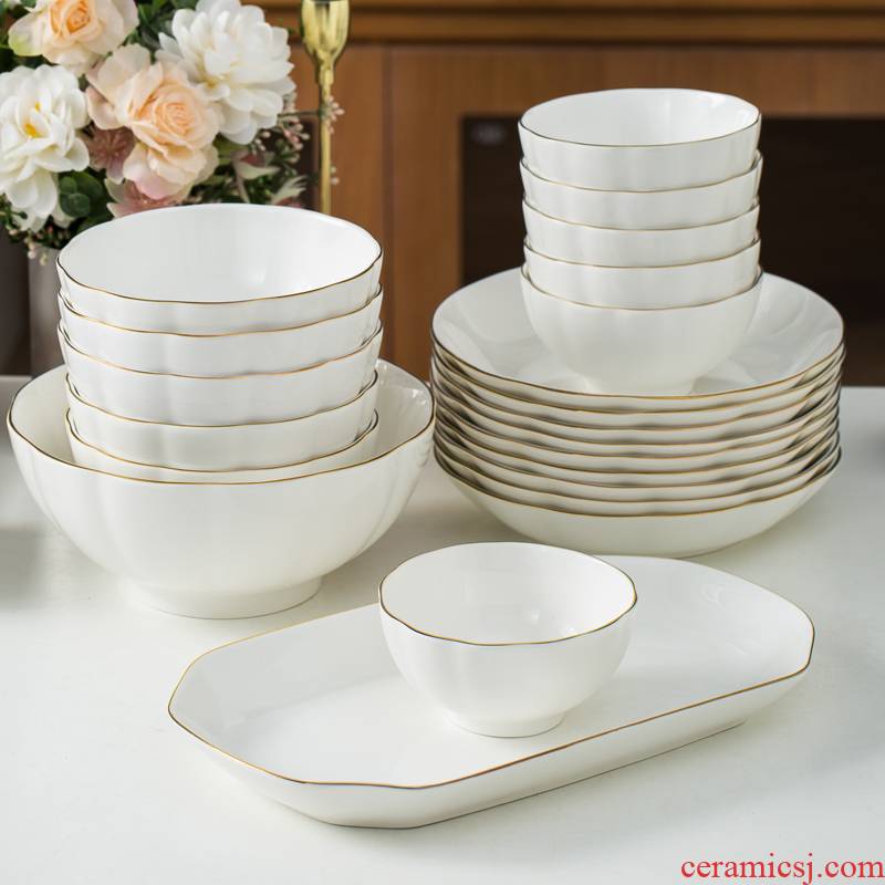 Rich pottery bowls suit European household combination plate white rice bowls up phnom penh 10 ten bowl dish