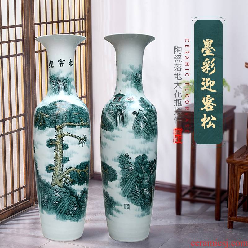Jingdezhen ceramic floor big vase archaize sitting room place hotel guest - the greeting pine blue and white porcelain vase vase