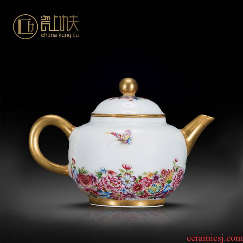 Jingdezhen ceramic hand - made colored enamel recent ewer household kung fu tea set single pot teapot backstops pot bearing
