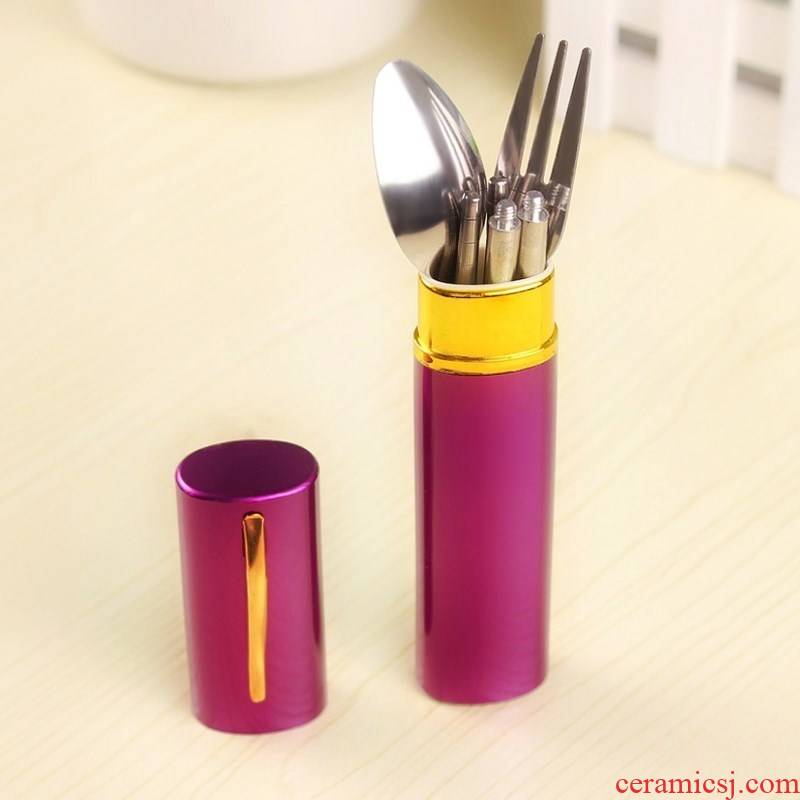 The Type suit on business travel stainless steel telescopic tableware three - piece fork spoon, chopsticks folding portable brush pot