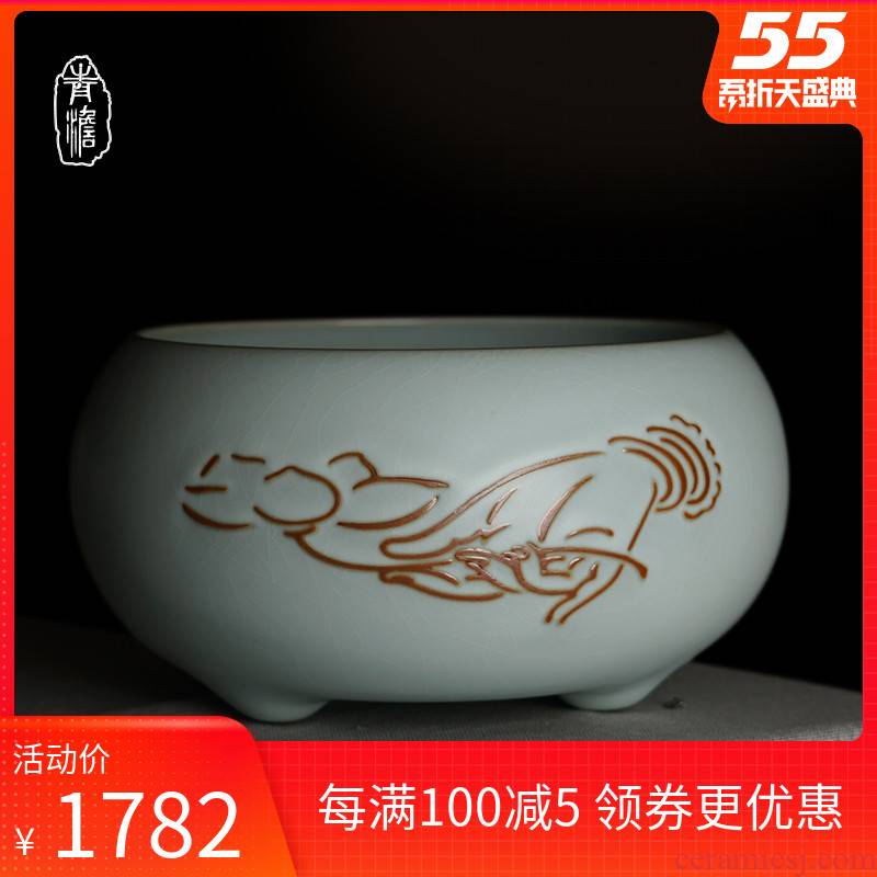 Green has already your up tea wash water jar is large household retro jingdezhen porcelain ceramic kung fu tea set with parts ice crack glaze