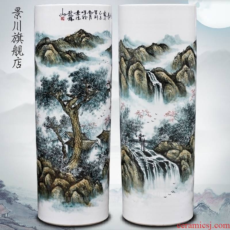 Jingdezhen ceramic hand - made powder far do so landscape painting of large vase quiver home sitting room adornment is placed