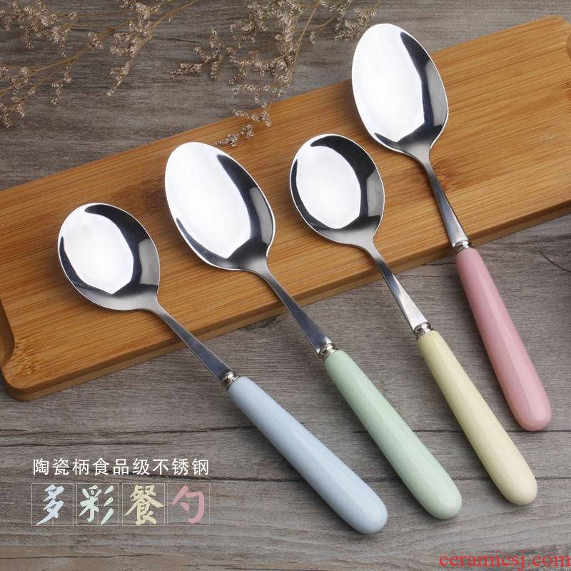 Spoon, Korean creative lovely ceramic stainless steel Spoon, adult children large long - handled Spoon, Spoon, tableware for dinner