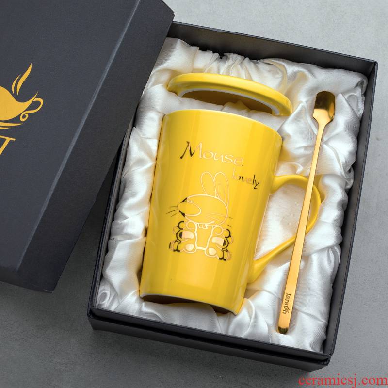 Chinese zodiac ceramic water mark cup with cover teaspoons of creative move trend for men and women home milk coffee cups