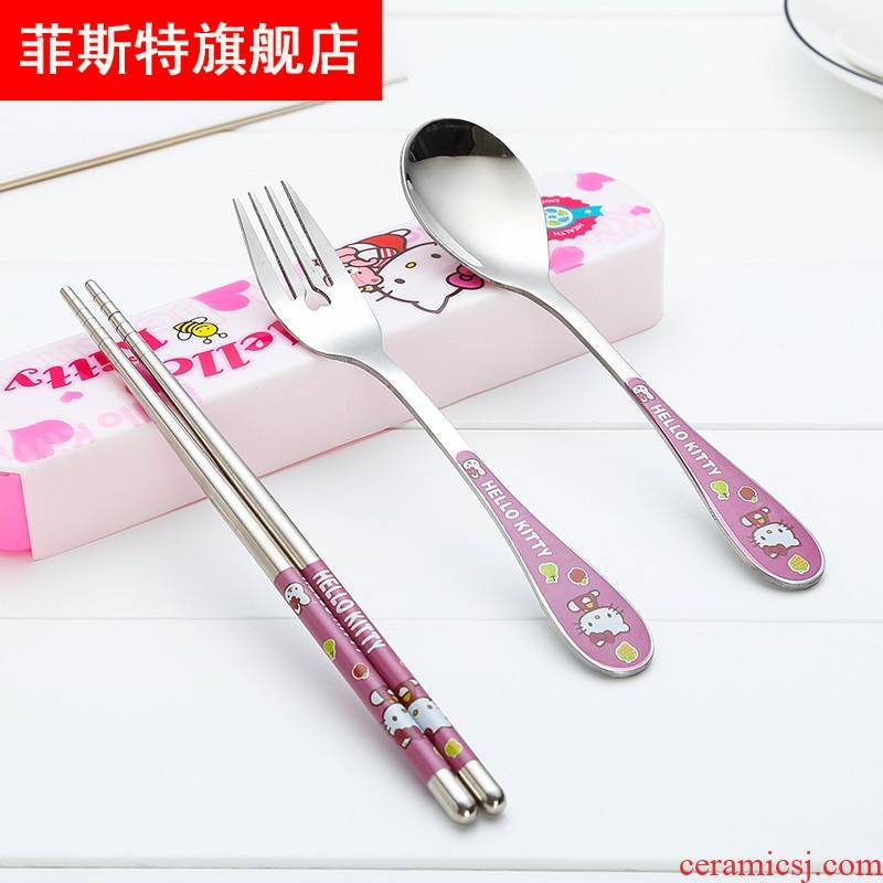 Express girl students children cutlery set stainless steel chopsticks spoons fork portable three - piece cutlery boxes