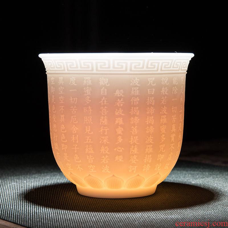 Dehua suet jade white porcelain kung fu master cup cup heart sutra manual jade porcelain bowl of tea cup sample tea cup