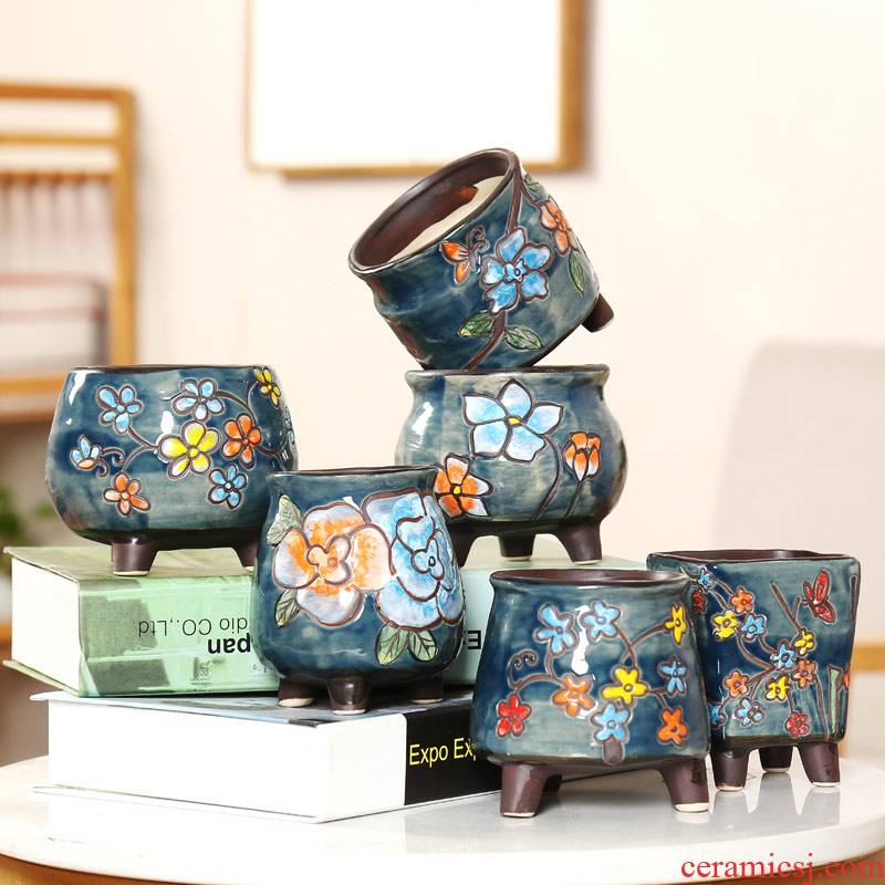 End hand - made of fleshy flowerpot Korean contracted flesh POTS, flower POTS ceramic creative fine coarse TaoYanXi