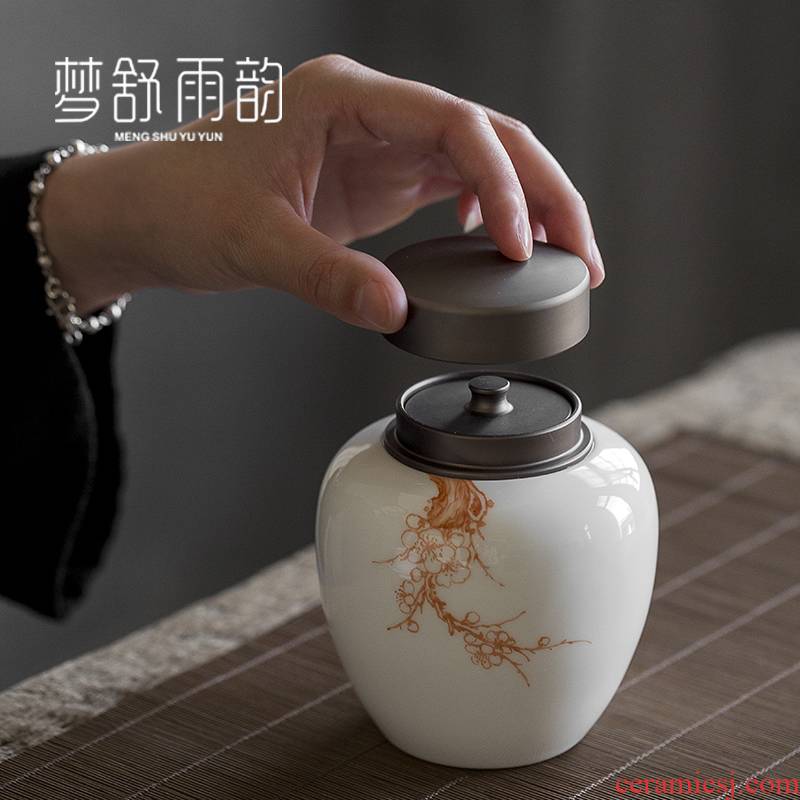 Dream ShuYu rhyme suet white jade hand - made ceramic tea pot seal moisture puer tea warehouse Chinese wind furnishing articles