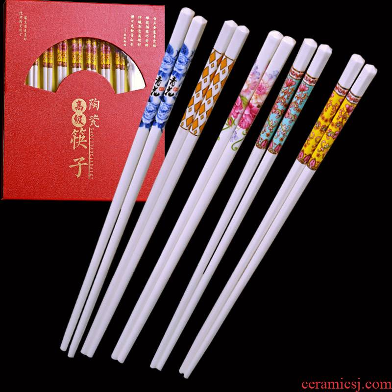 Chinese style household environmental European top - grade ceramic chopsticks tableware antiskid mouldproof 10 pairs of sets of jingdezhen chopsticks