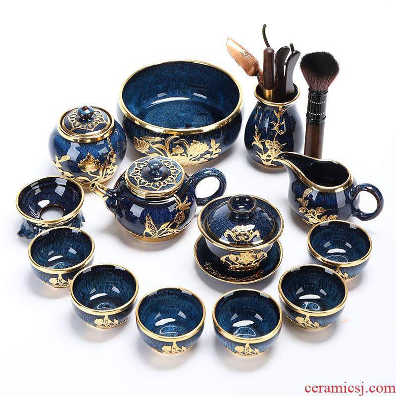 Recreational product an inset jades of jingdezhen ceramic kung fu tea set tureen tea cups household gift of a complete set of the teapot