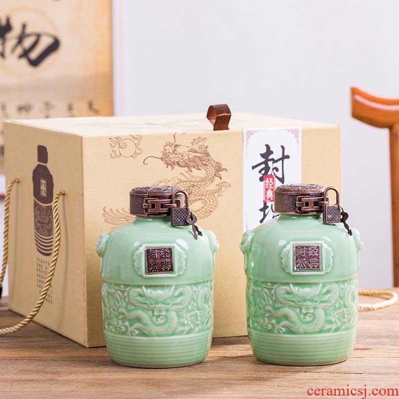 Jingdezhen ceramic bottle is empty bottles of 1 kg pack blue glaze retro 5 jins of creative mercifully wine liquor sealed jar
