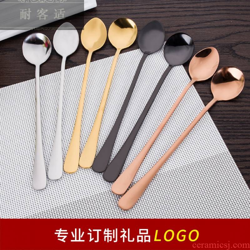 Guest comfortable resistant stainless steel long handle mixing ice run manufacturers gift 1010 coffee spoon, gold - plated spoon, tableware