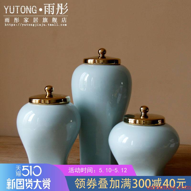 Rain tong home | jingdezhen ceramics gold - plated shadow green contracted home furnishing articles furnishing articles sitting room porch decoration vase