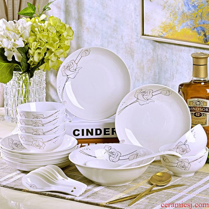 Jingdezhen cutlery set 4 dishes dishes home six Chinese creative ipads porcelain bowl chopsticks ceramic bowl dish