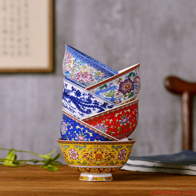 Jingdezhen ceramic rice bowl of blue and white porcelain bowls tableware ceramics Chinese style household instauration archaize tall bowl of long life