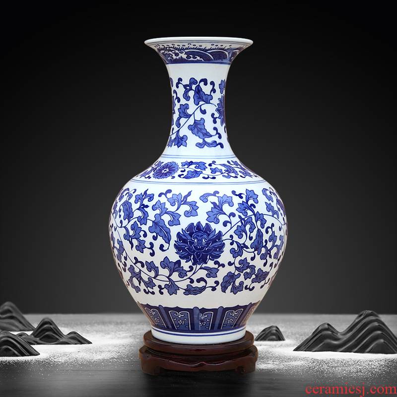 Jingdezhen ceramics bound lotus flower grain blue and white porcelain vase furnishing articles study the sitting room is ancient frame craft vase