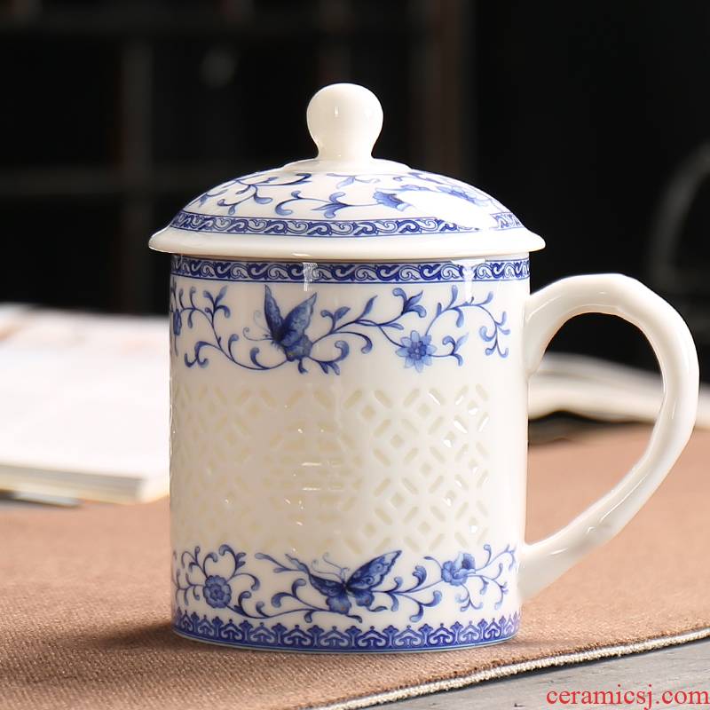 Devoted to inflammation high - grade honeycomb and exquisite hollow out of office for tea cups cup simple large flower cups with cover