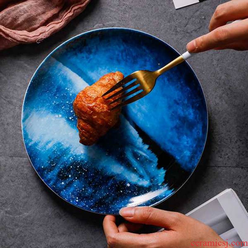 Jingdezhen ceramic creative household dish plate western sky salad plate ceramic tableware ins red sun type plate
