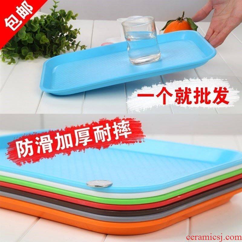 Tray was big rectangular plastic large canteen antiskid saucer heavy plate small fruit bowl in the orange square plate