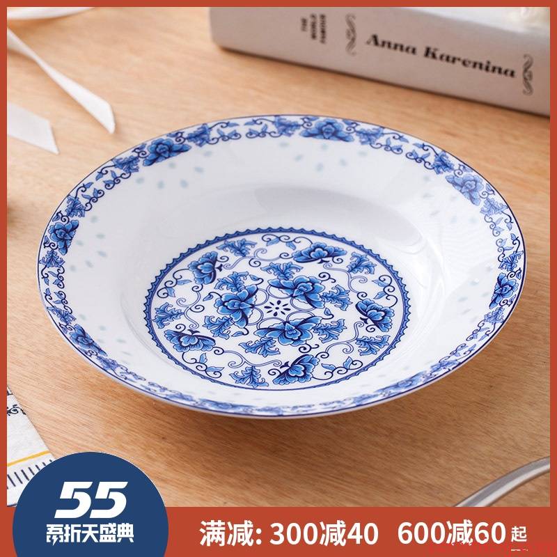 8 inch deep dish dish dish soup plate tray ipads China jingdezhen ceramics home plate of blue and white porcelain plate