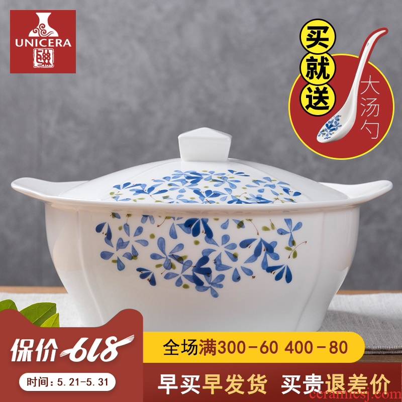 Misty rain sprout 9 - inch ipads porcelain with cover large soup basin ceramic creative move large household ear soup bowl