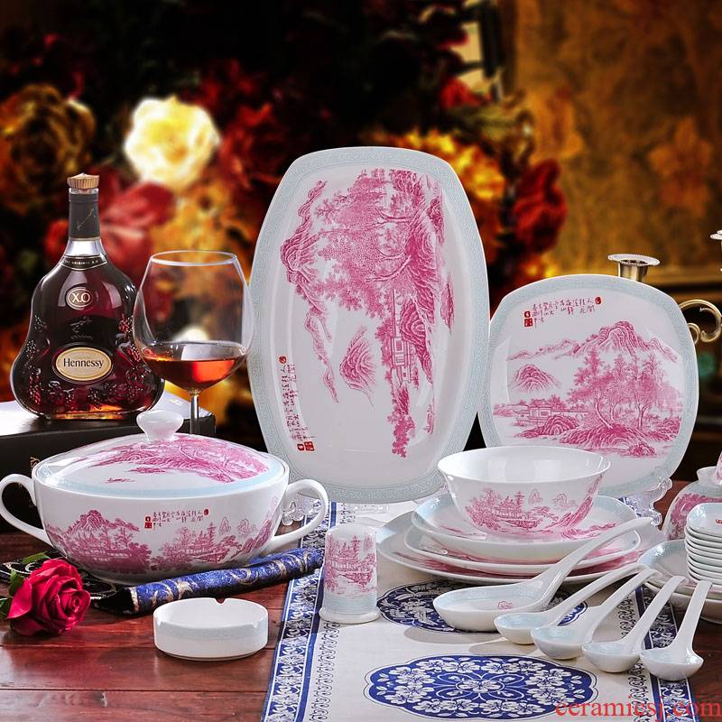 Red xin 56 head of jingdezhen ceramic tableware suit to use dishes Chinese porcelain tableware ceramic bowl classical dishes