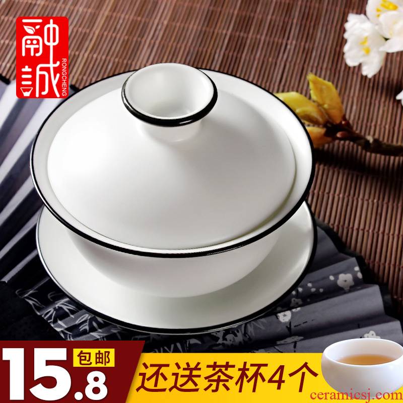 Tureen ceramic bowl cups tea sets only large three Tureen kunfu tea tea set a single white porcelain making tea