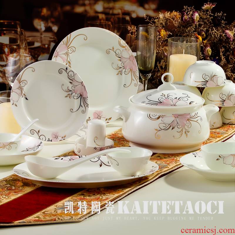 Jingdezhen ceramic tableware ceramic bowl plates teaspoons of Korean gift set combination of Chinese style household contracted fashion