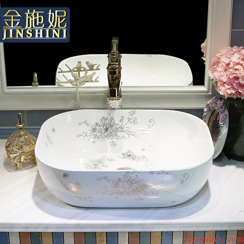 Gold cellnique ceramic wash basin stage basin of wash one ou the basin that wash a face white art basin of household balcony