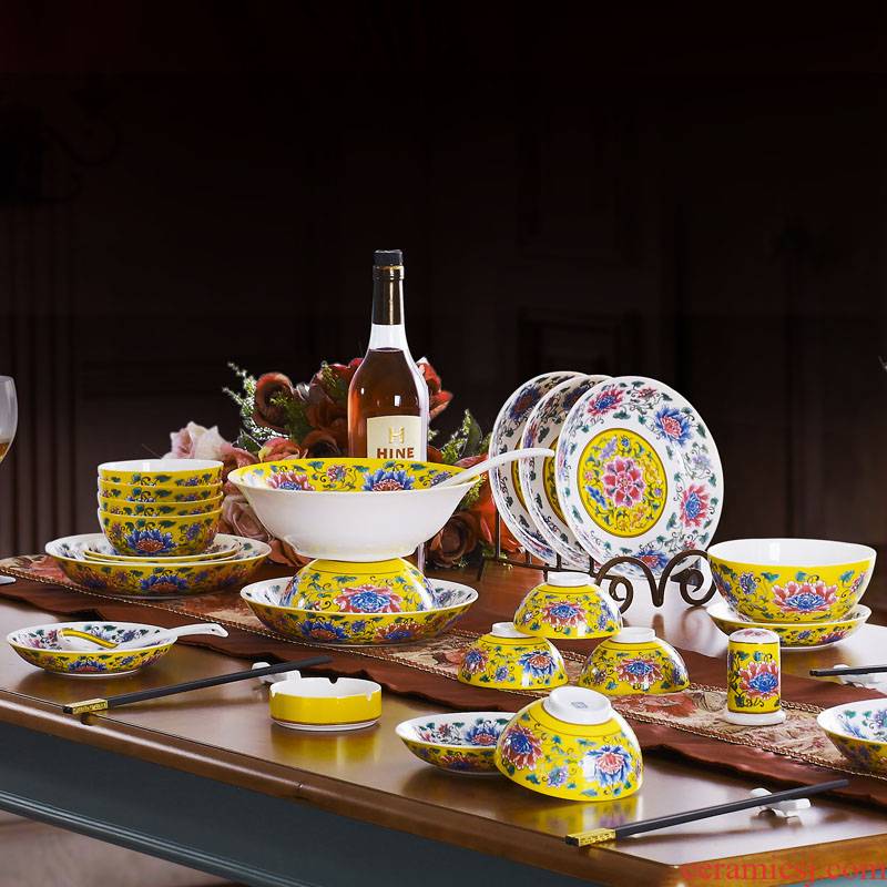 Red xin jingdezhen ancient palace colored enamel porcelain tableware suit 36 ipads ceramic bowl of Kings