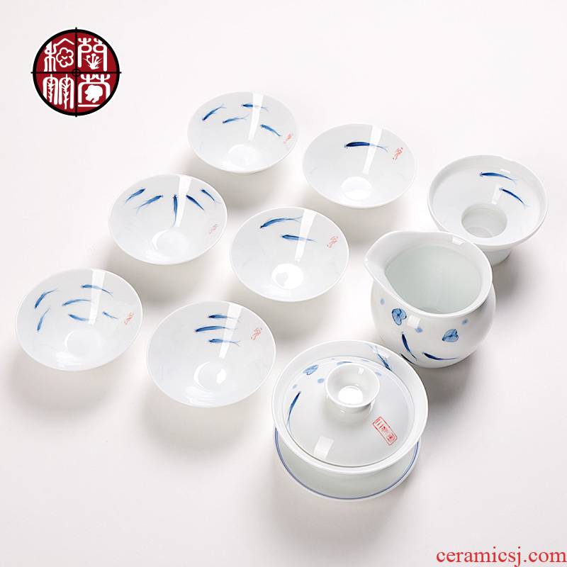 Thin foetus hand - made kung fu tea sets creative move ceramic cups household combination of I and contracted tea six people