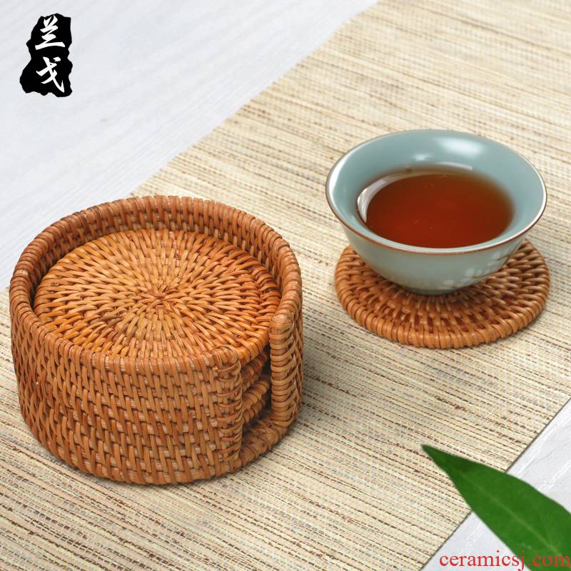 Having kung fu tea tea taking with zero suit old cane teacup pad suit hand - woven cup mat mat the teapot