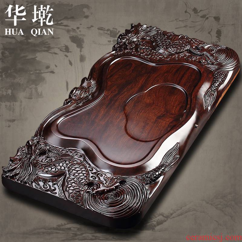China Qian whole flat ebony ground tea table annatto kung fu tea set log wood tea saucer