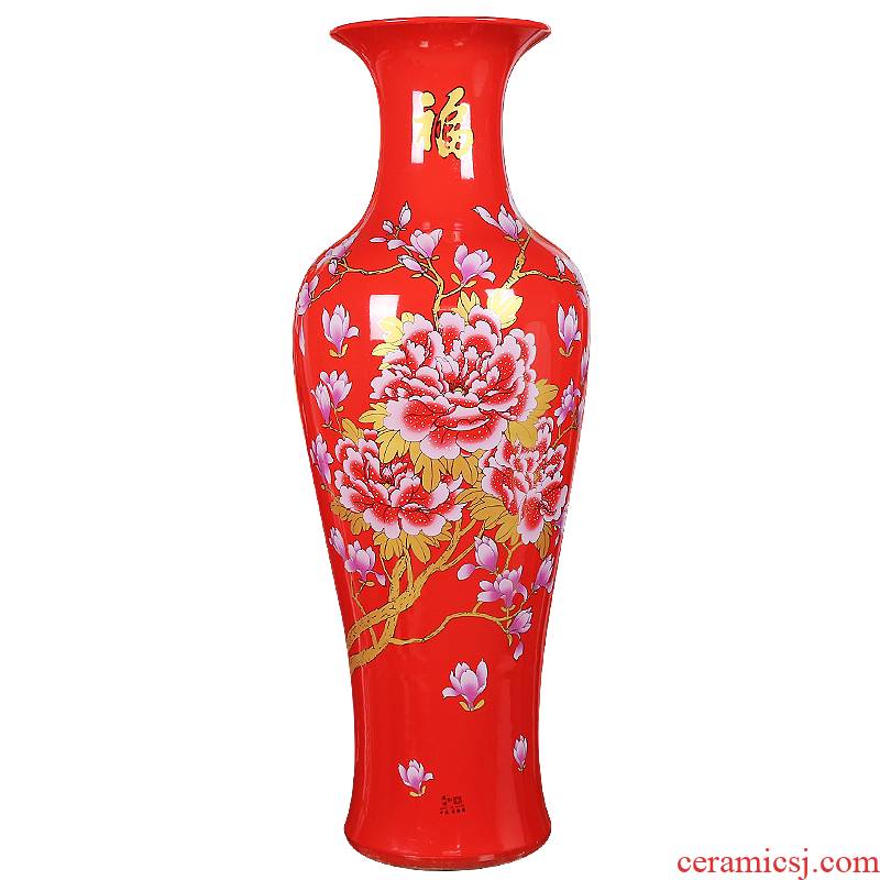 Jingdezhen ceramics China red ground large vases, modern household act the role ofing is tasted furnishing articles sitting room hotel company