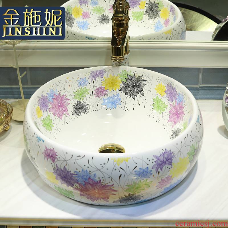 Gold cellnique wash gargle ceramic toilet stage basin, art basin lavatory washing plate waist drum of blossoming clouds